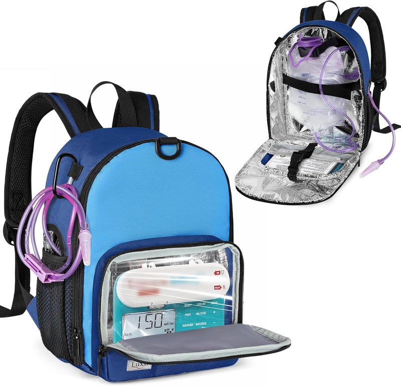 LUXJA Feeding Tube Backpack Fits 500ml Bag and Enteral Feeding Pump (Compatible with EnteraLite Infinity and Kangaroo Joey), Feeding Tube Bag for G Tube, J Tube and GJ Tube, Blue - Image 1